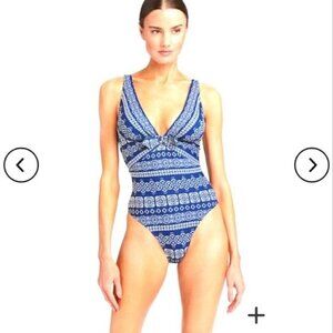 Robin Piccone Front Tie One-Piece Swimsuit Cornflower 6 NWT